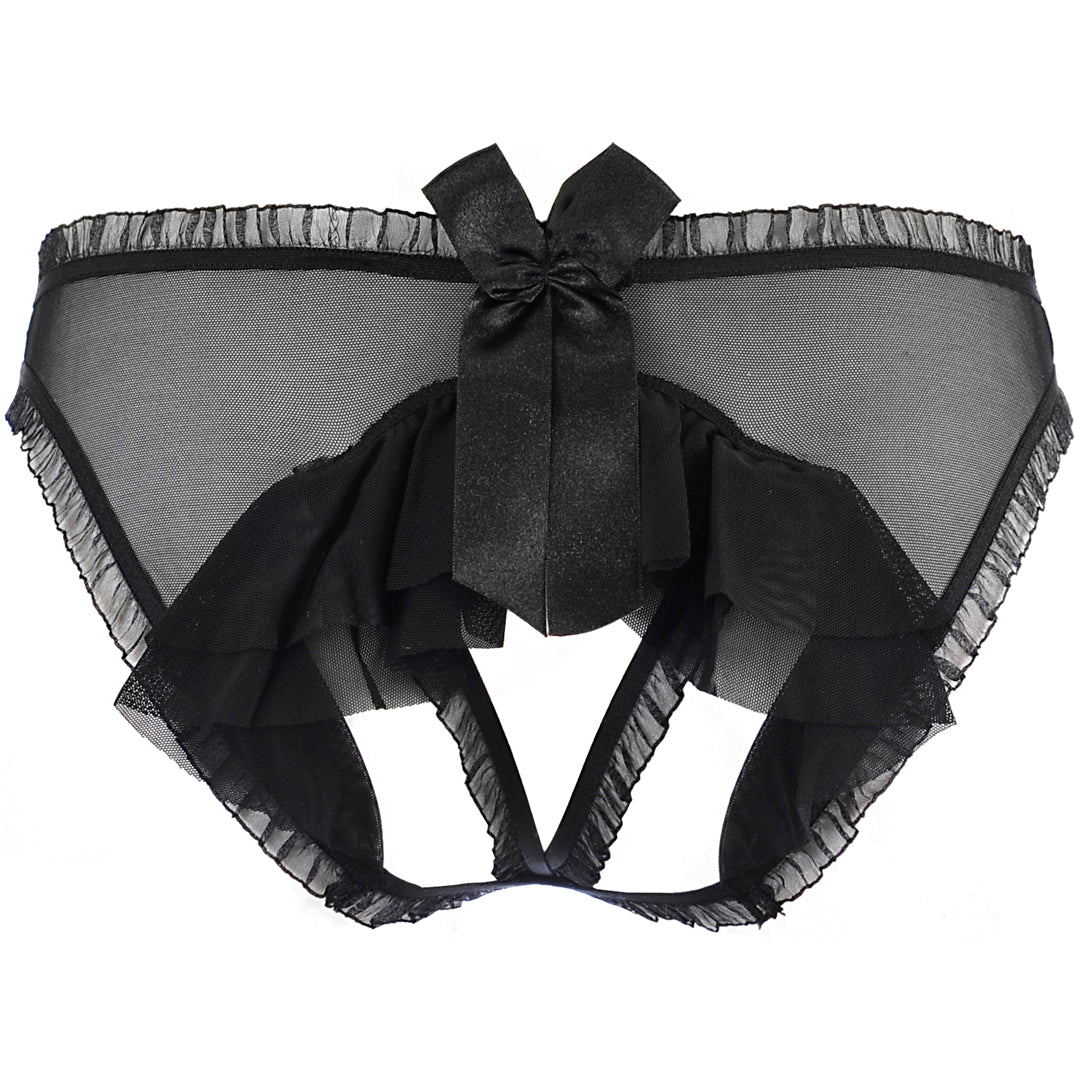 Axami Sweet Angel Black Flirty Ruche Sheer Peek-A-Boo Panty