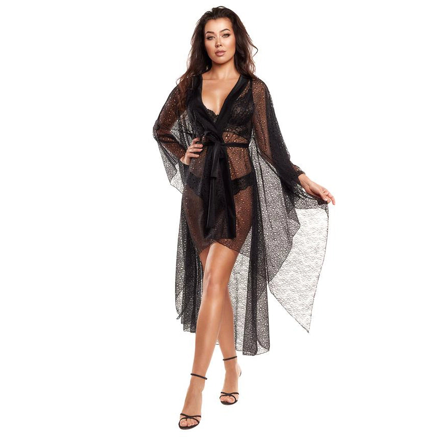 Axami Black Panther Sexy Sheer Lace Robe