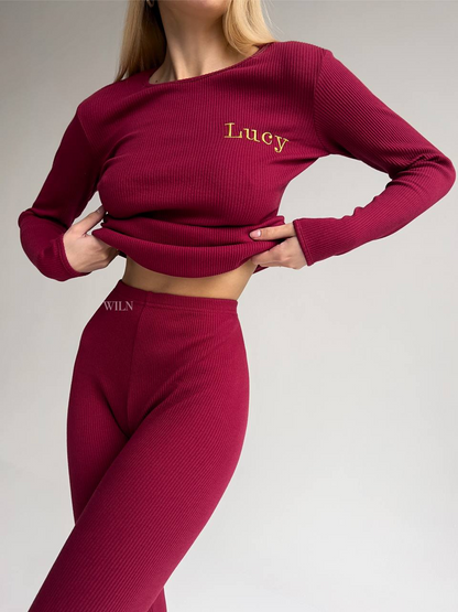 Wiln EASE - Claret Red 2 Piece Ribbed Cotton Loungewear