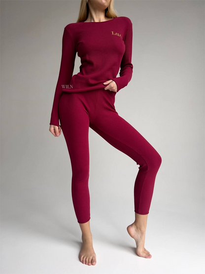 Wiln EASE - Claret Red 2 Piece Ribbed Cotton Loungewear