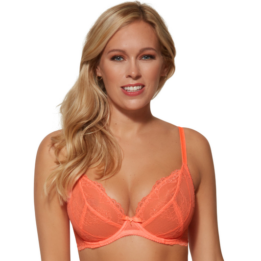 Gossard Superboost Neon Coral Sheer Lace Plunge Bra