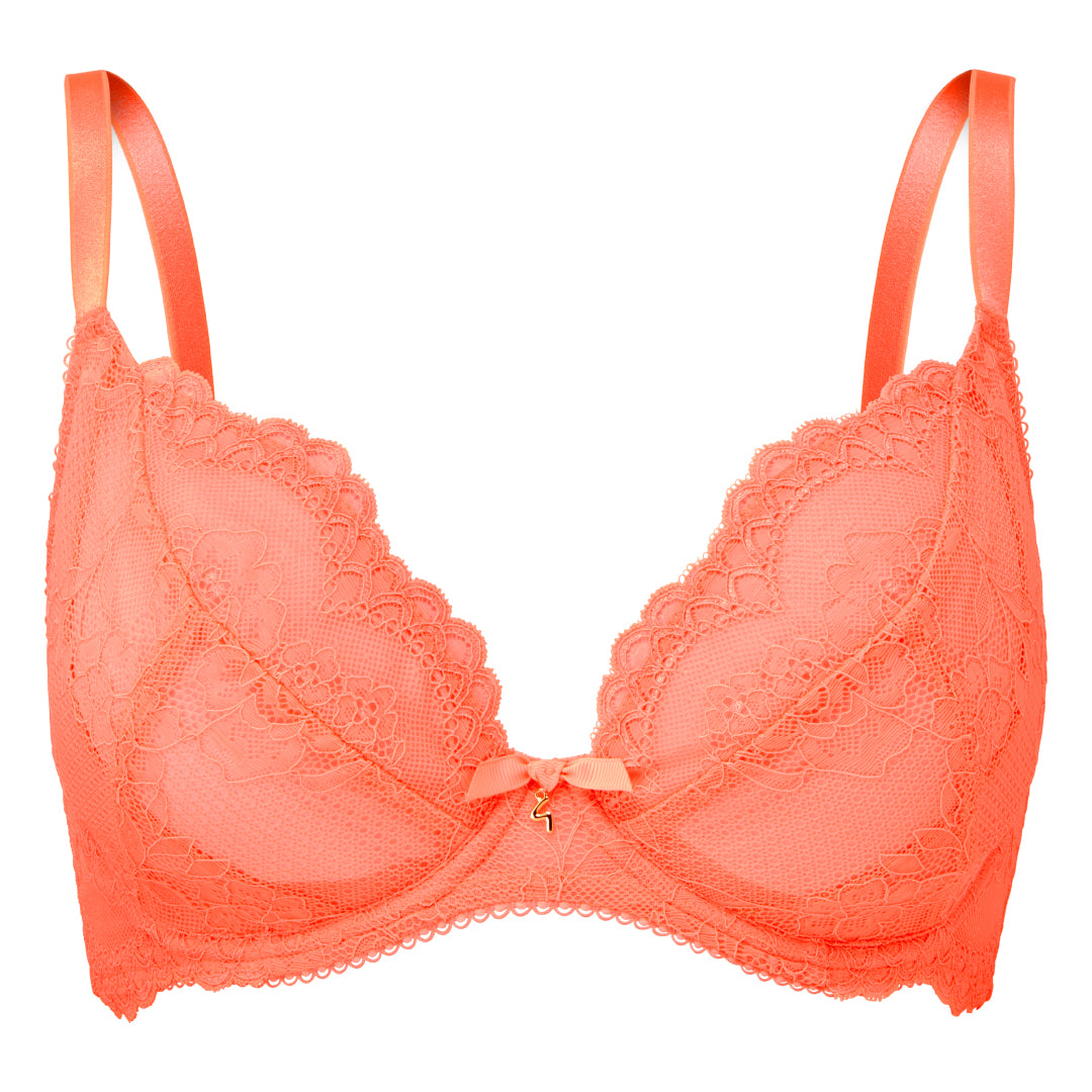 Gossard Superboost Neon Coral Sheer Lace Plunge Bra