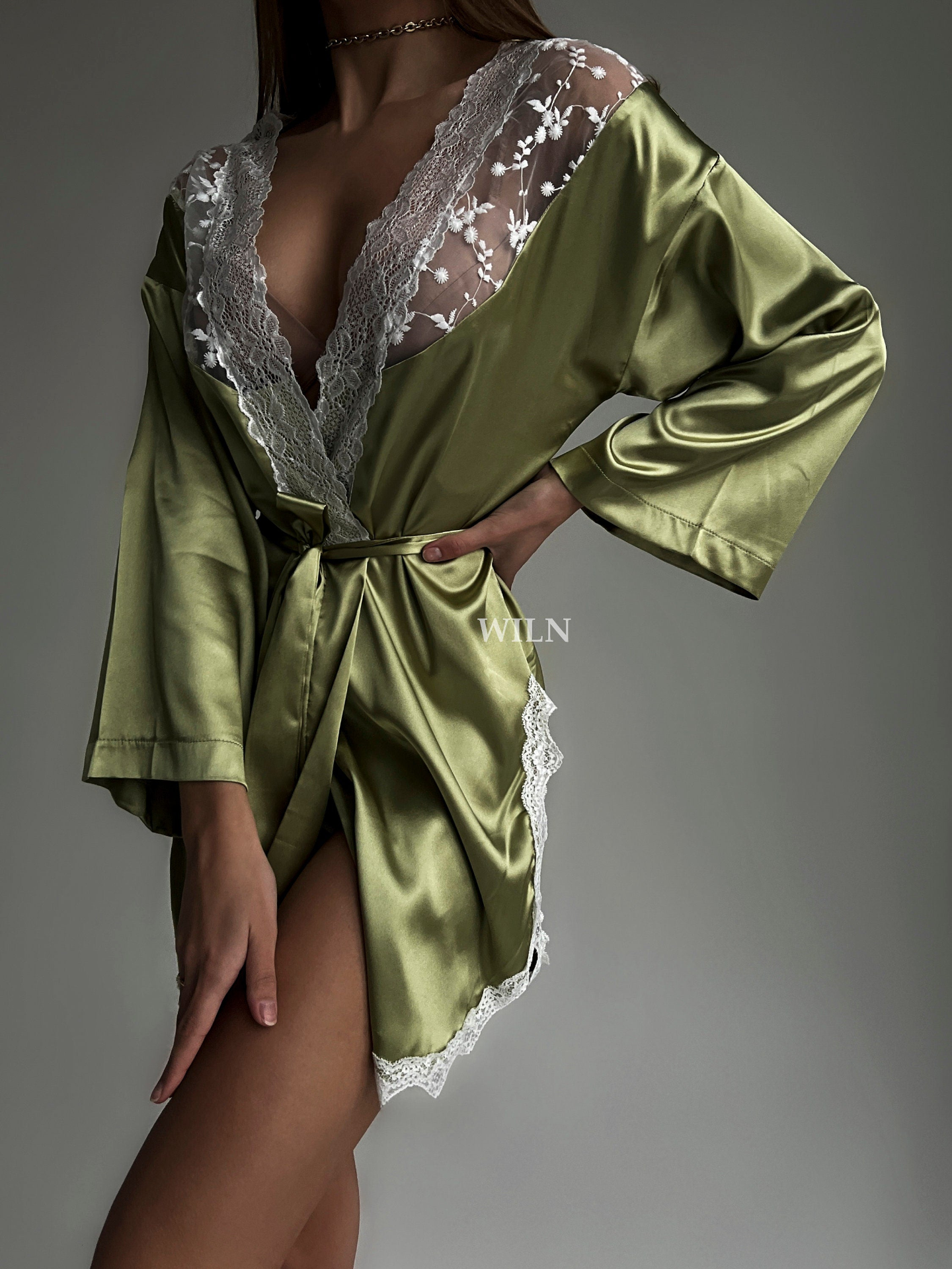 Khajurahola.com BLISS - Green Luxurious Satin Robe-3